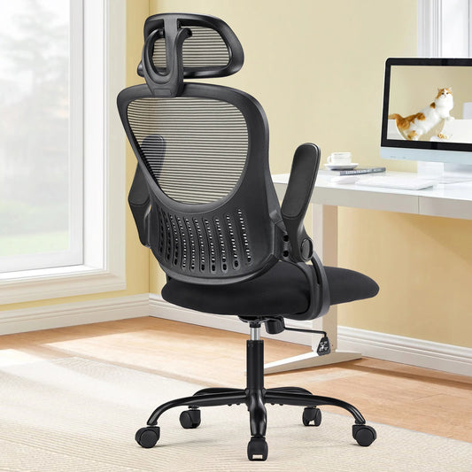 Comfortable Computer Desk Chair With Flip-up Arms And  Adjustable Headrests