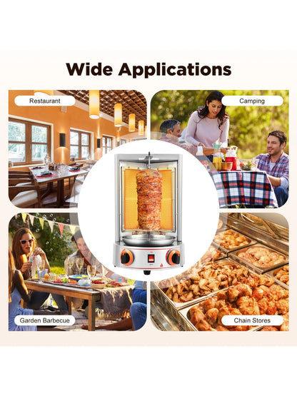 Electric Vertical  Gas Rotisserie Grill Broiler 360° rotating with 2 Burners