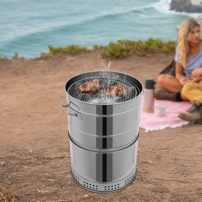 Stainless Steel BBQ Grill Barrel Portable Charcoal Grills 360°