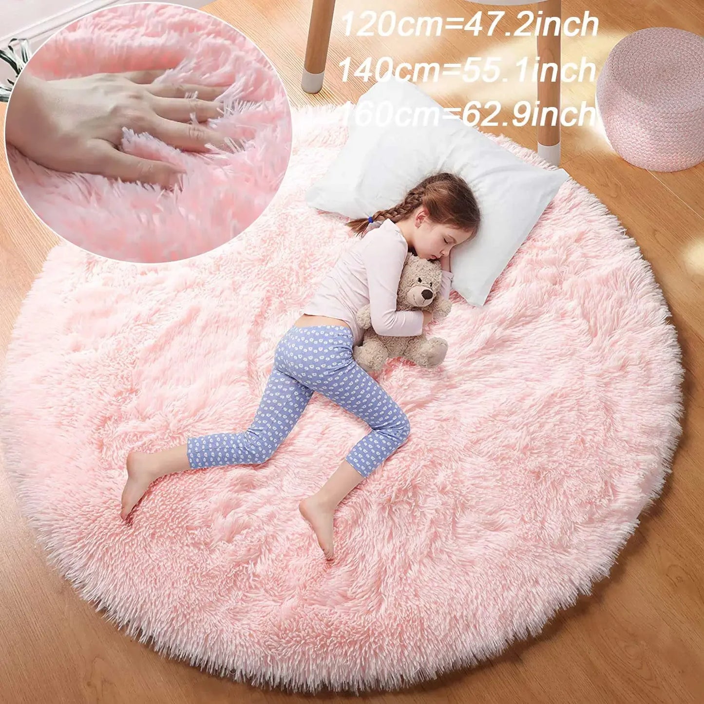 Super Soft Plush Round Rug Fluffy White  Pile Carpet