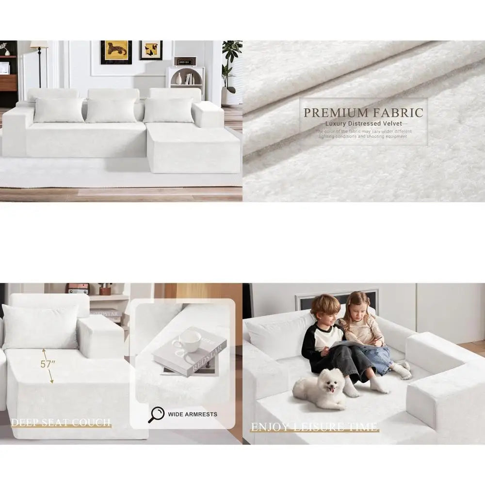 L-Shaped Modular Sofa Sectional . Comfortable Deep-Seated Couch,