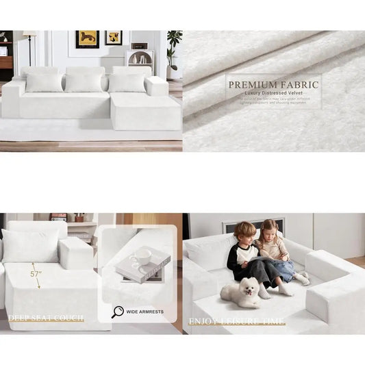 L-Shaped Modular Sofa Sectional . Comfortable Deep-Seated Couch,