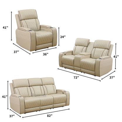3PCS Power Recliner Sofa with Drop-Down Table Cup Holder