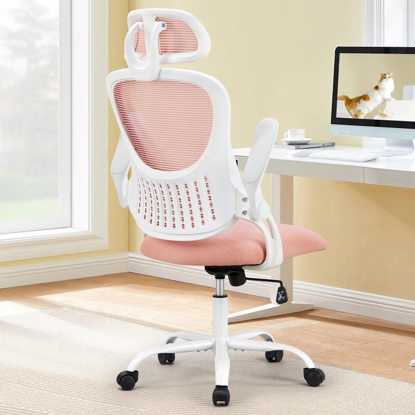 Comfortable Computer Desk Chair With Flip-up Arms And  Adjustable Headrests
