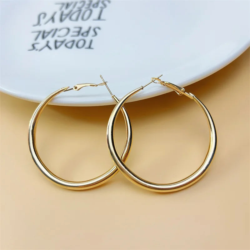 Women's Gold Color Large Hoop Earrings (one Pair)