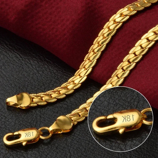 18K Gold Full Sideways Chain Necklace For Woman