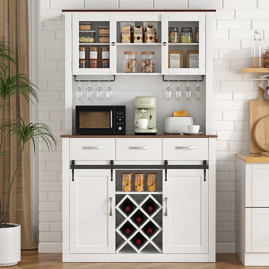 Kitchen Pantry Storage Cabinet with Wine & Glass Racks