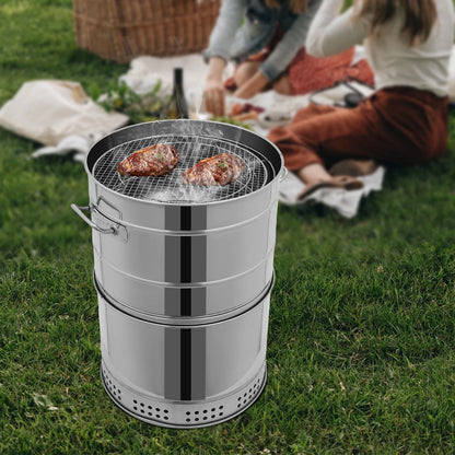 Stainless Steel BBQ Grill Barrel Portable Charcoal Grills 360°