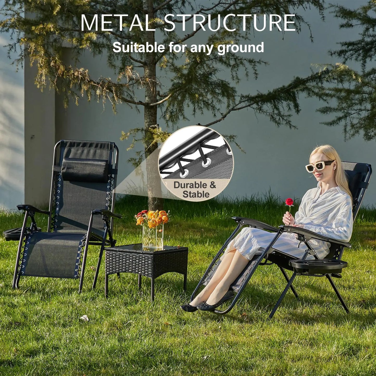 2 Recliner Camping Patio Lounge Chairs