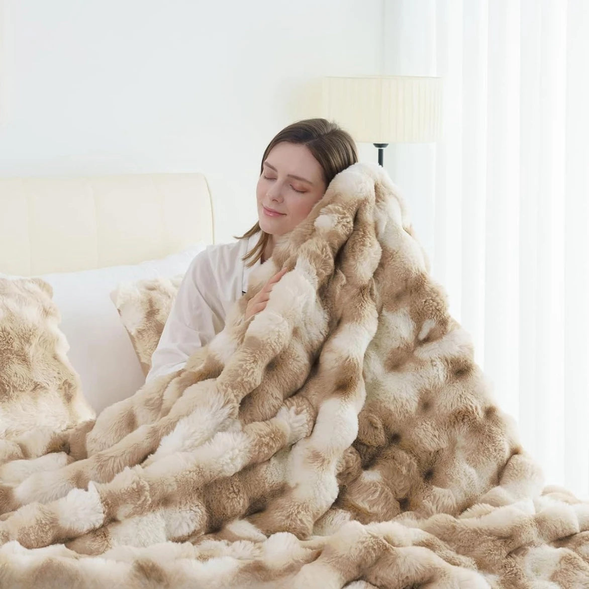 1pc Faux Rabbit Fleece Blanket -