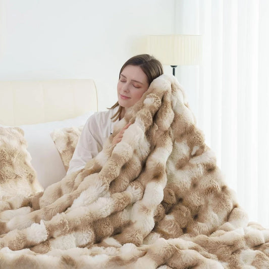 1pc Faux Rabbit Fleece Blanket -