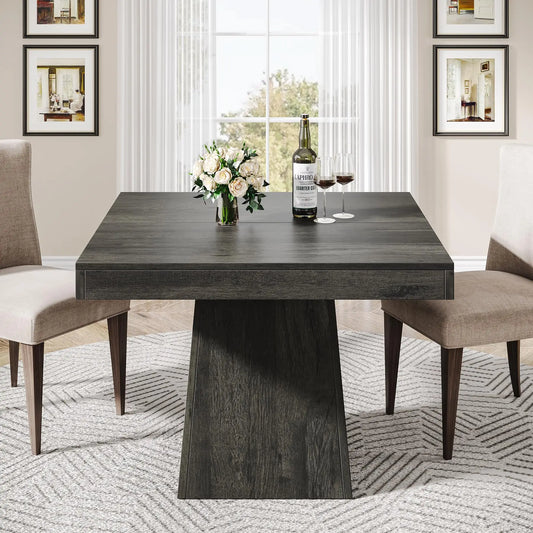 Square Dining Table with Sturdy Pedestal Base,