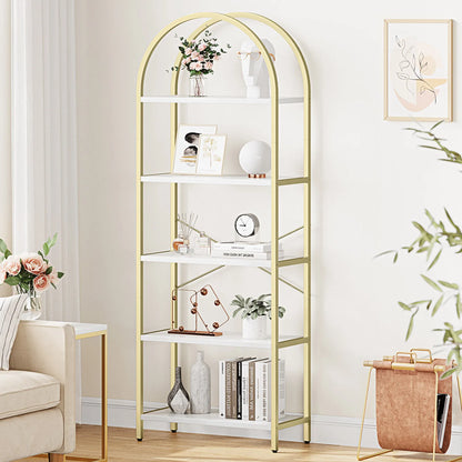 5-Tier Arched Bookshelf, Wooden Storage Shelving Units
