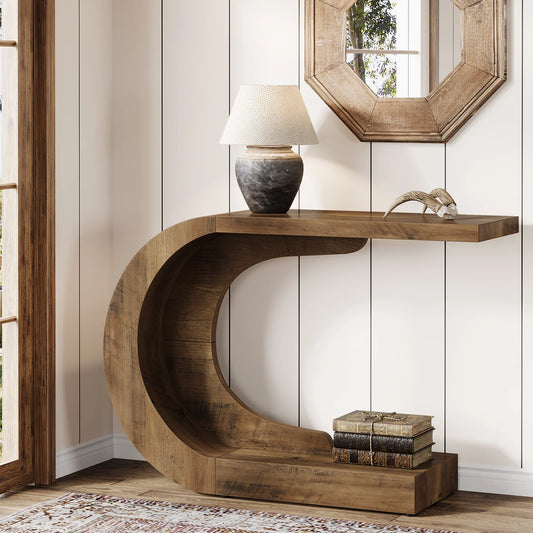 Wood C-Shaped Hallway Entry Accent Table