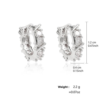Vintage X-shaped Zircon Circle Hoop Earrings 18K Gold