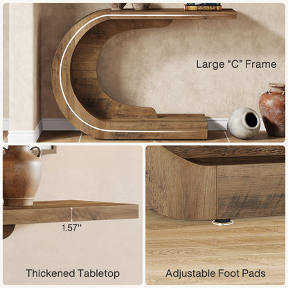Wood C-Shaped Hallway Entry Accent Table