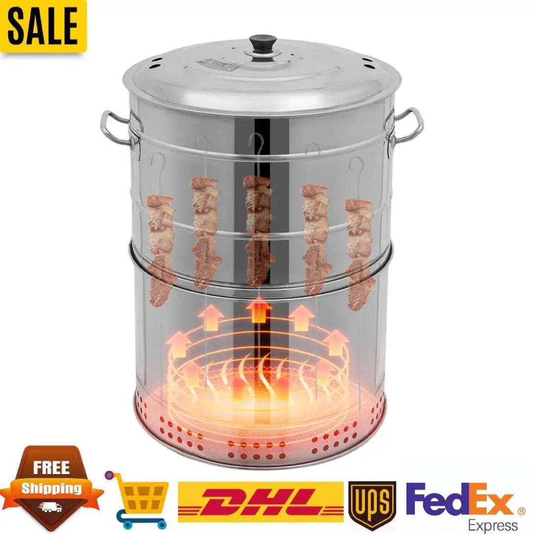 Stainless Steel BBQ Grill Barrel Portable Charcoal Grills 360°