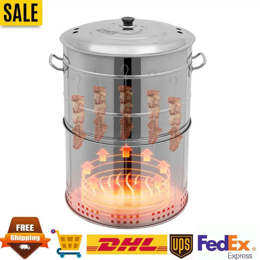 Stainless Steel BBQ Grill Barrel Portable Charcoal Grills 360°