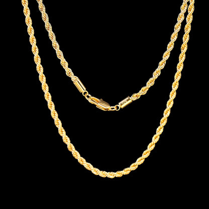 18K Gold plated 2.8MM Twisted Rope Twist Electroplating Necklace
