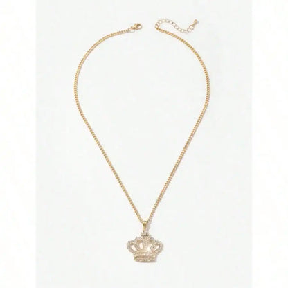 Fashionable Crown Shaped Pendant Necklace With Rhinestone