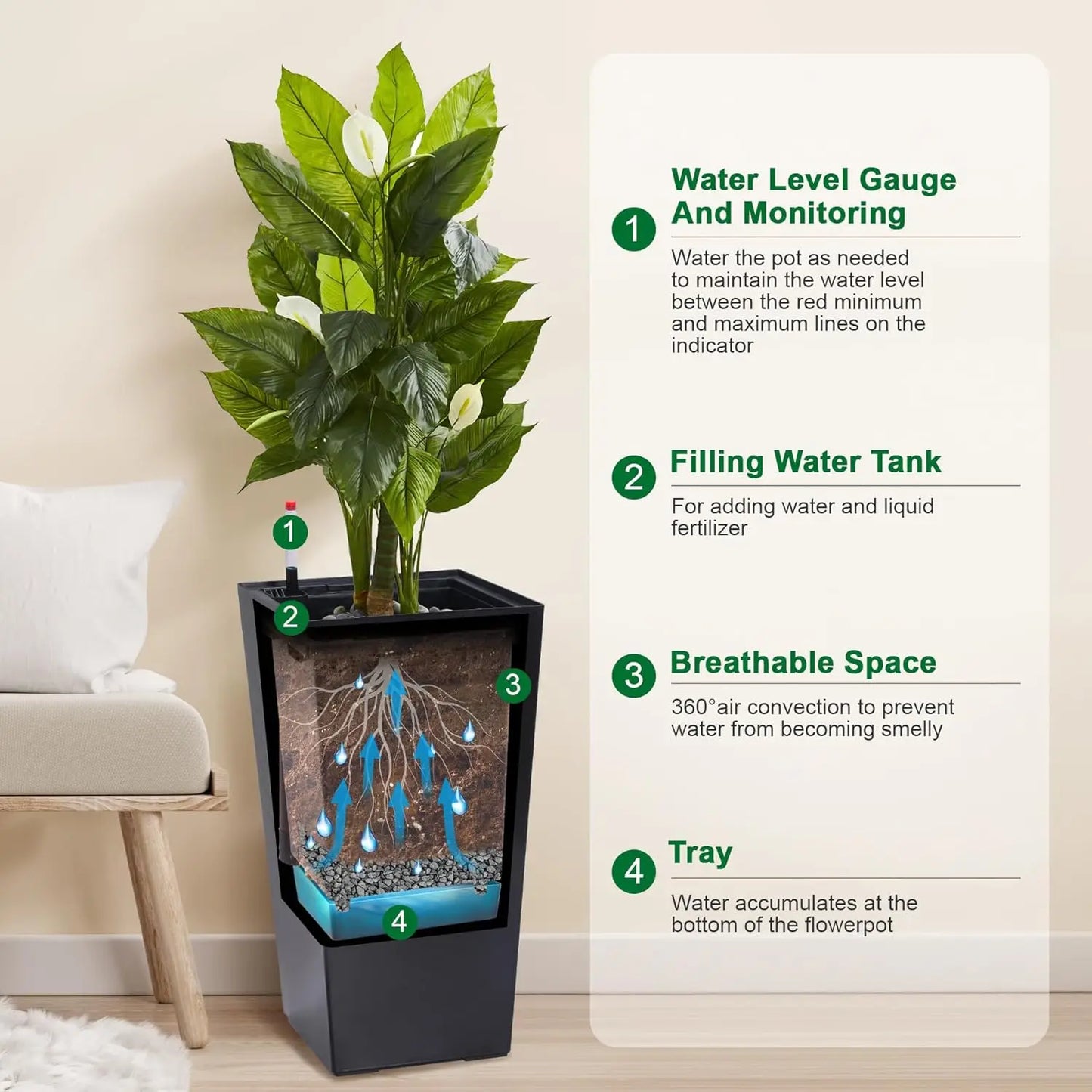 Black Taper Planter with Shelf Insert
