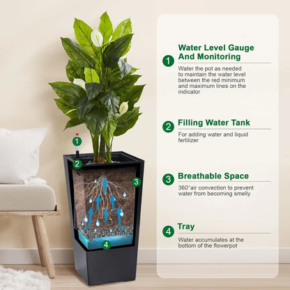 Black Taper Planter with Shelf Insert
