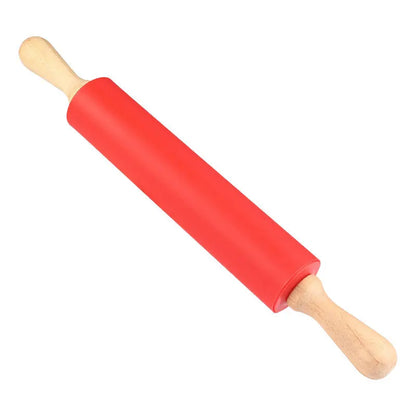 Non-Stick Silicone Rolling Pin Wooden Handle