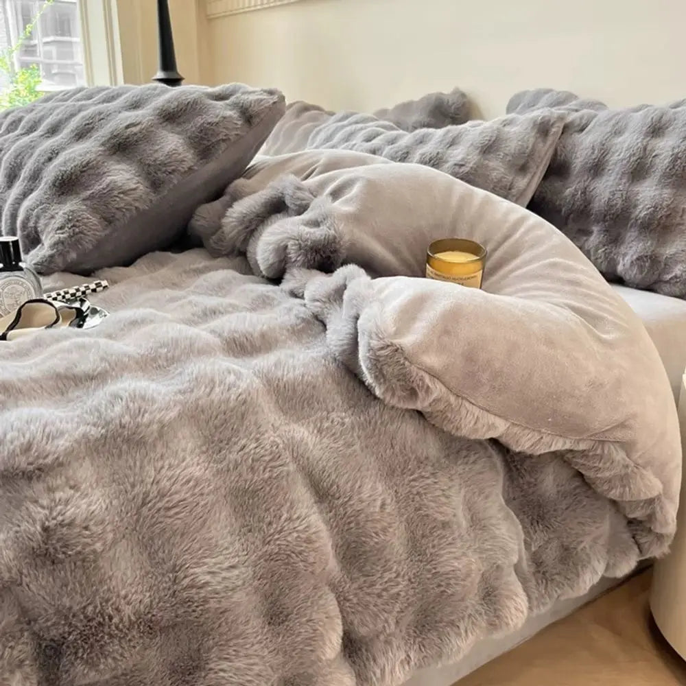 1pc Faux Rabbit Fleece Blanket -