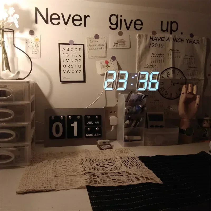 3D LED Digital Clock Wall Decoration Glow Night