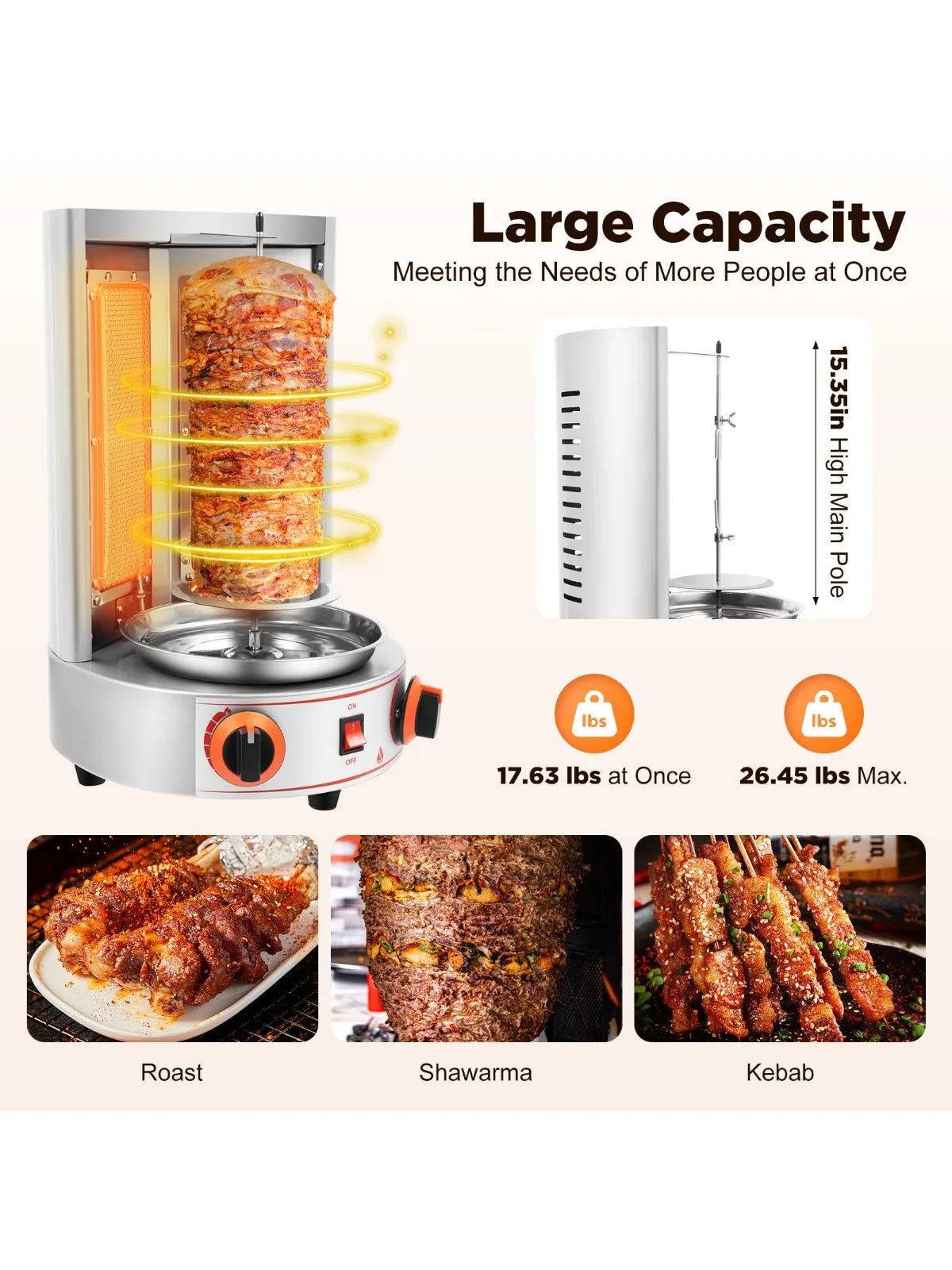 Electric Vertical  Gas Rotisserie Grill Broiler 360° rotating with 2 Burners
