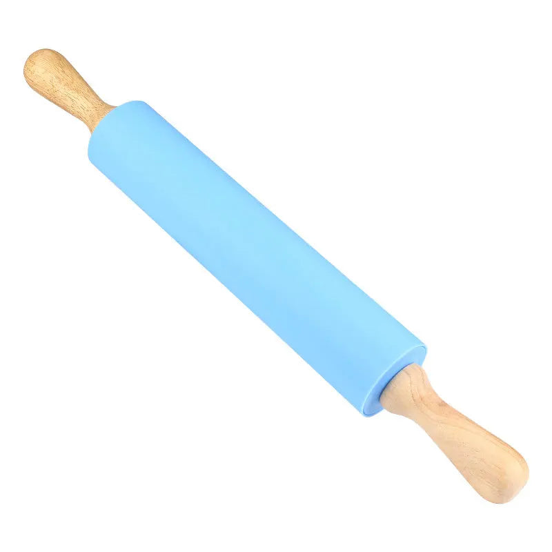 Non-Stick Silicone Rolling Pin Wooden Handle