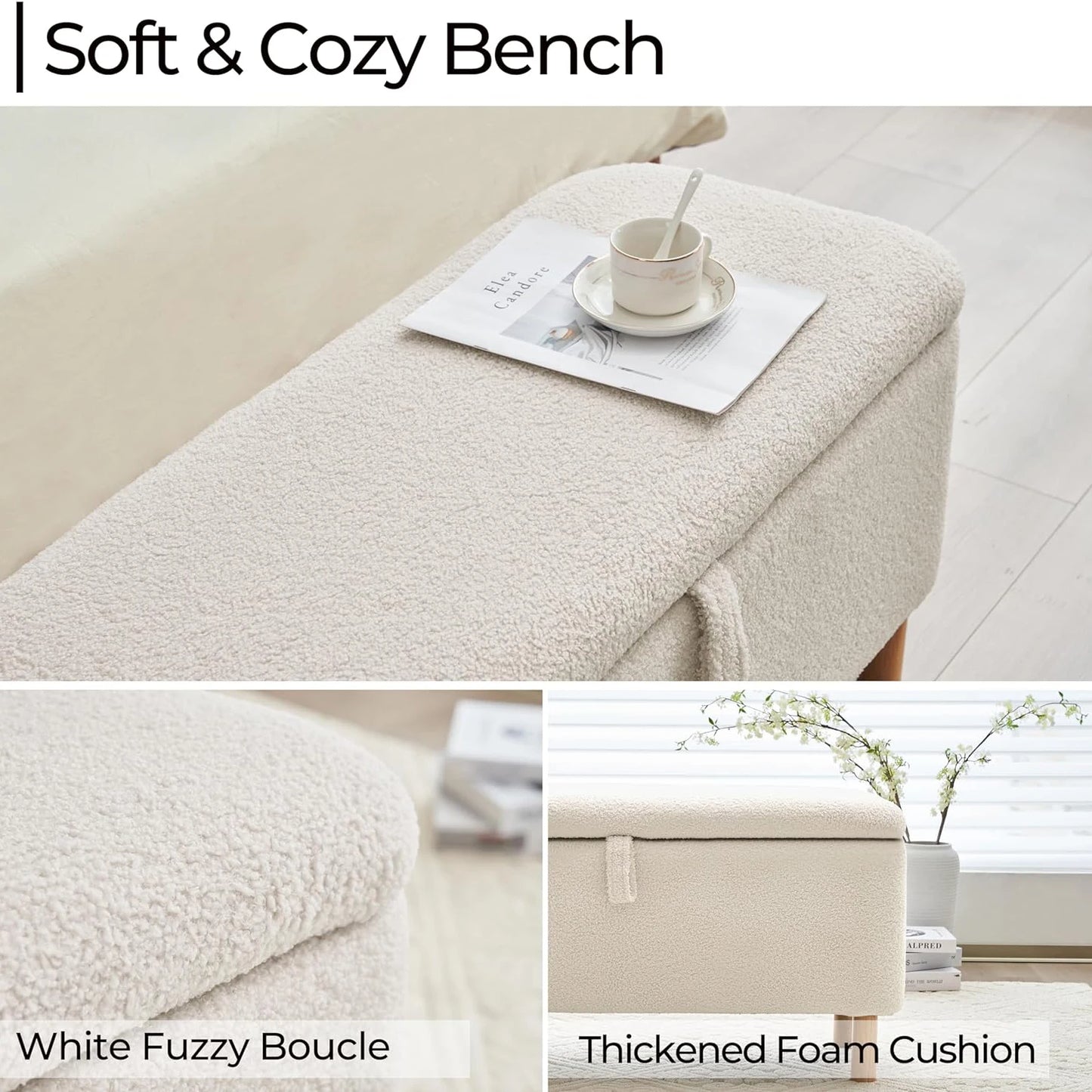 39.5" Boucle Storage Ottoman Bench for Bedroom