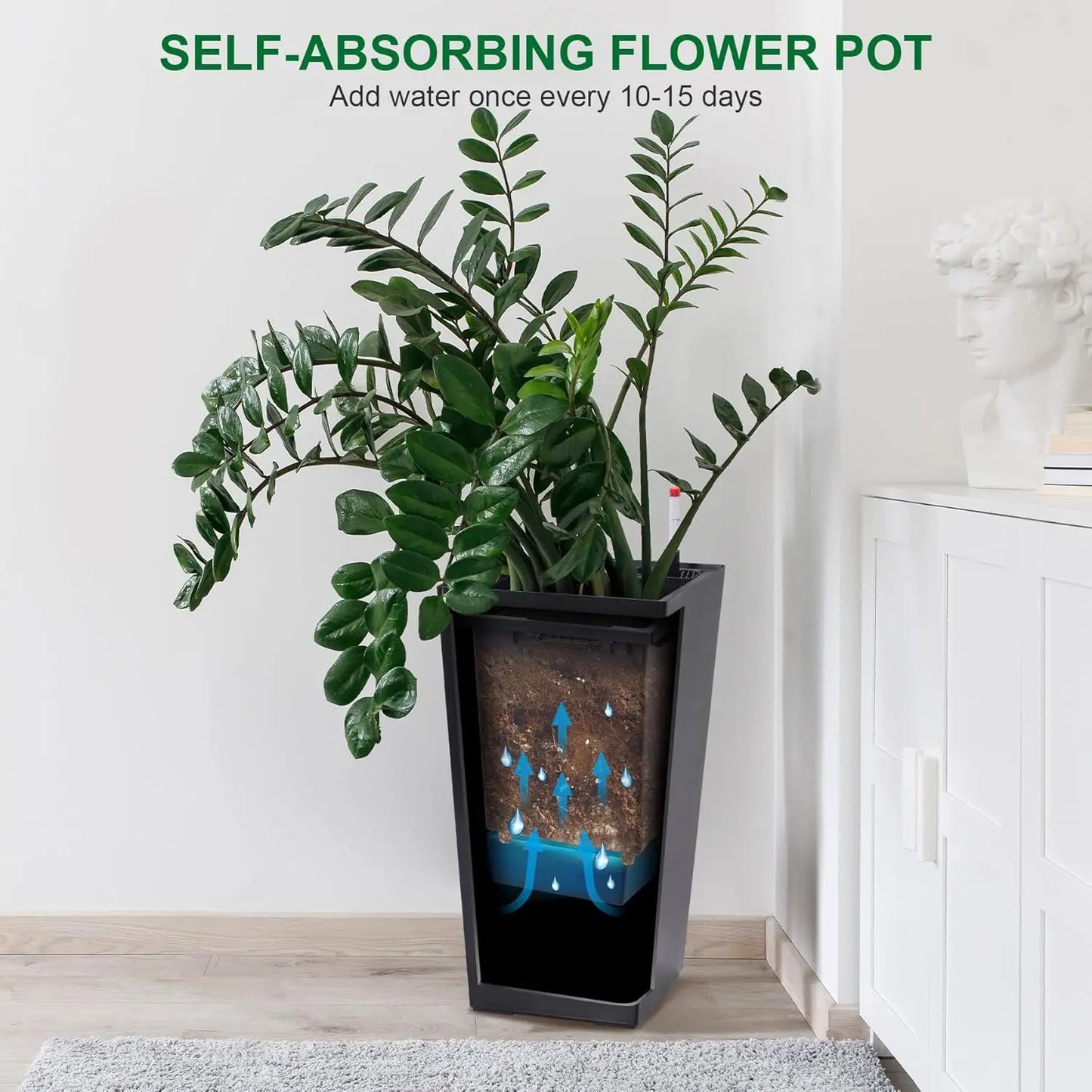 Black Taper Planter with Shelf Insert