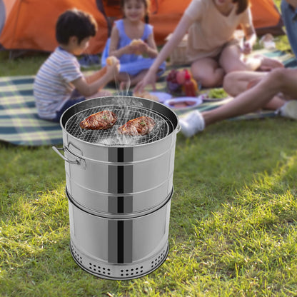 Stainless Steel BBQ Grill Barrel Portable Charcoal Grills 360°