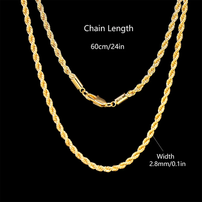 18K Gold plated 2.8MM Twisted Rope Twist Electroplating Necklace