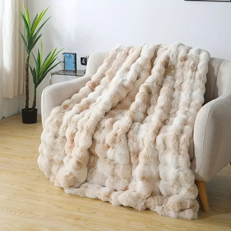 1pc Cozy Faux Rabbit Fleece Blanket Throw