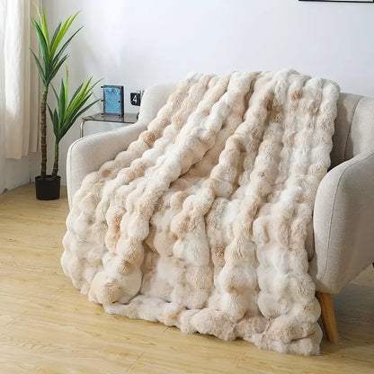 1pc Cozy Faux Rabbit Fleece Blanket Throw