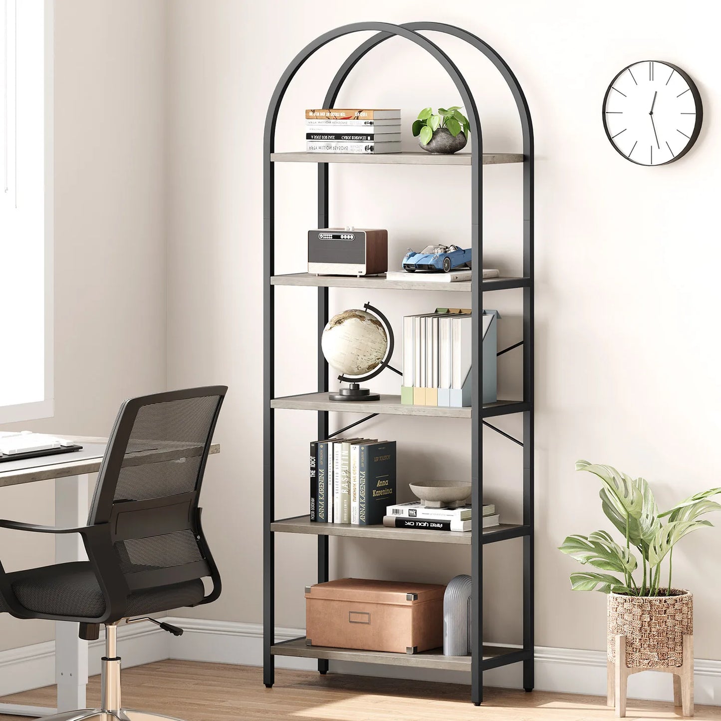5-Tier Arched Bookshelf, Wooden Storage Shelving Units
