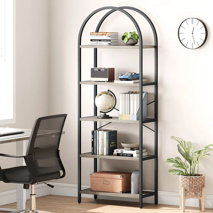 5-Tier Arched Bookshelf, Wooden Storage Shelving Units