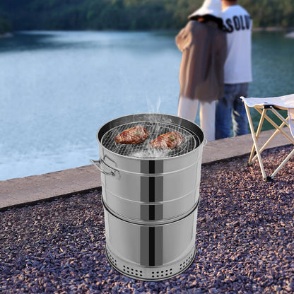 Stainless Steel BBQ Grill Barrel Portable Charcoal Grills 360°