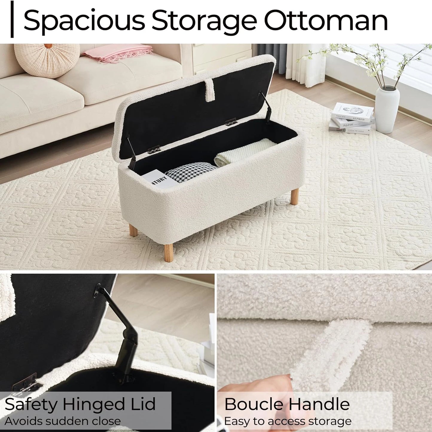 39.5" Boucle Storage Ottoman Bench for Bedroom