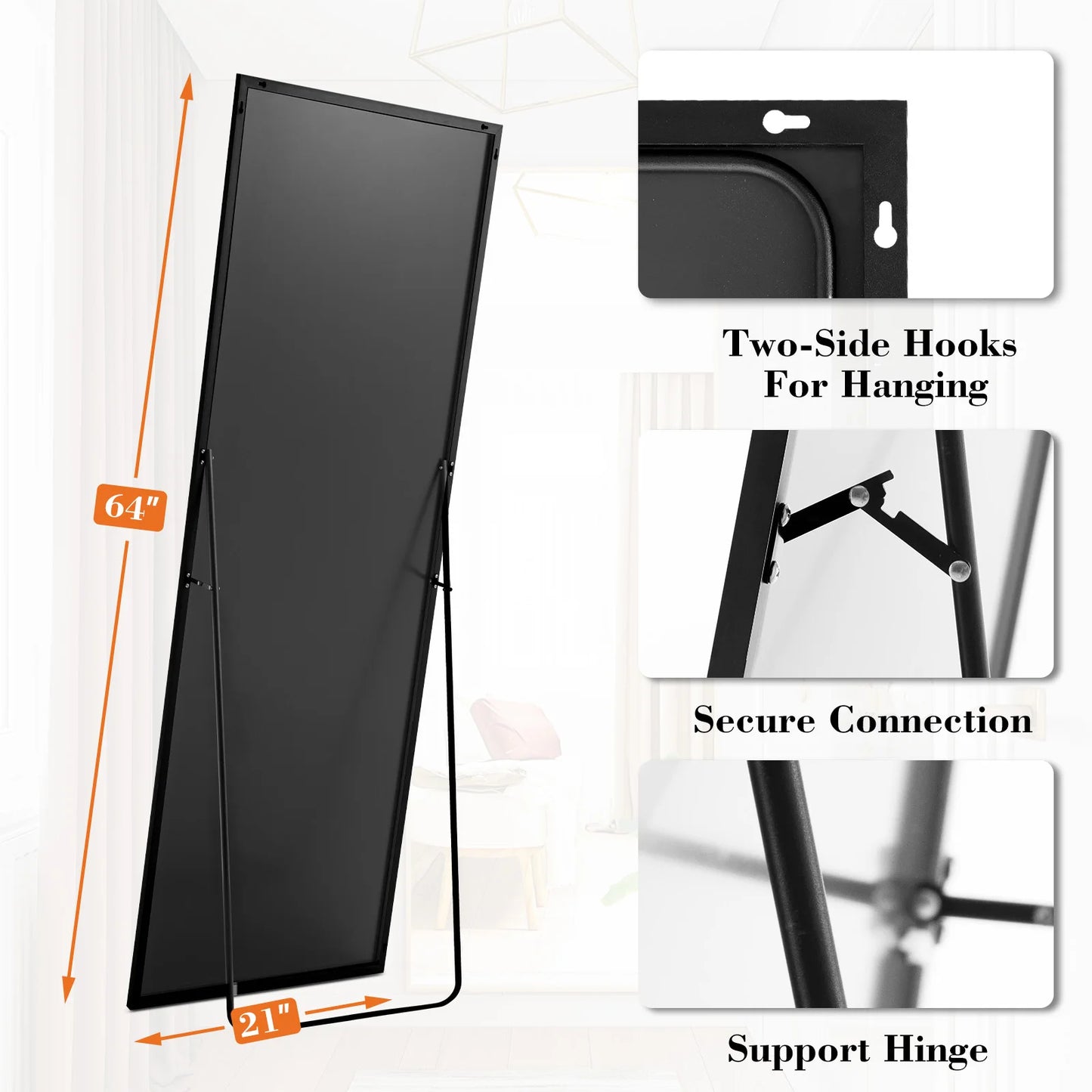 Full Length Arched Right Angle Mirror with Stand