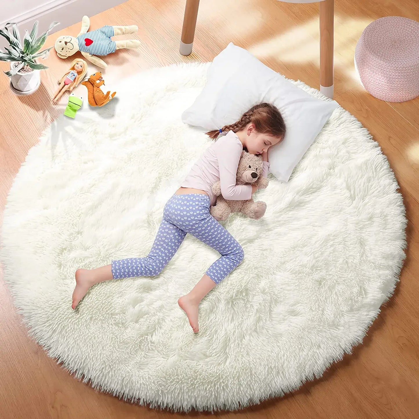 Super Soft Plush Round Rug Fluffy White  Pile Carpet