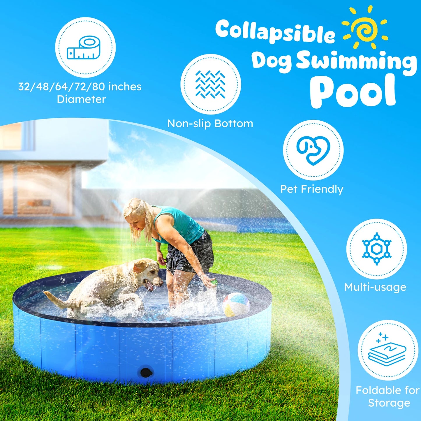 Foldable Pet Swimming Bathtub, For Dogs and Cats