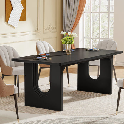 Dining Table for 6 to 8 People  with Wood Pedestal Base,