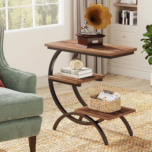C-Shaped End Table,  3-Tier Storage Shelves