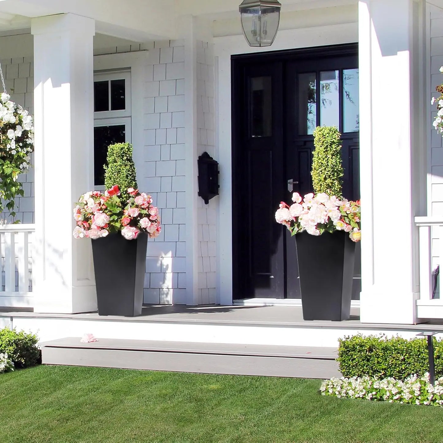 Black Taper Planter with Shelf Insert