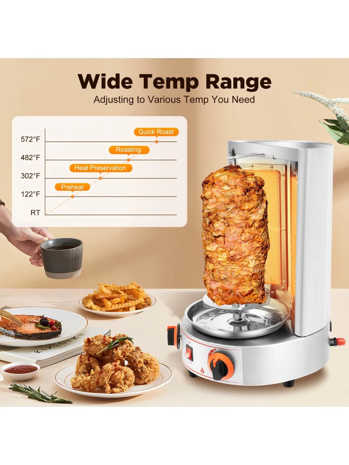 Electric Vertical  Gas Rotisserie Grill Broiler 360° rotating with 2 Burners