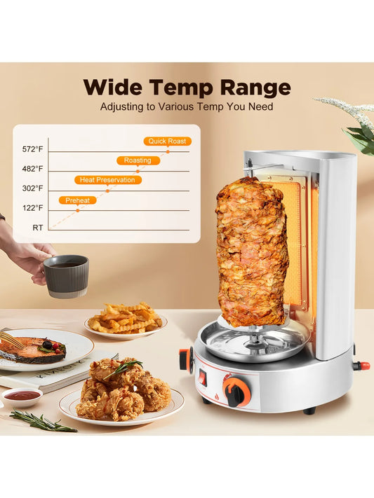 Electric Vertical  Gas Rotisserie Grill Broiler 360° rotating with 2 Burners