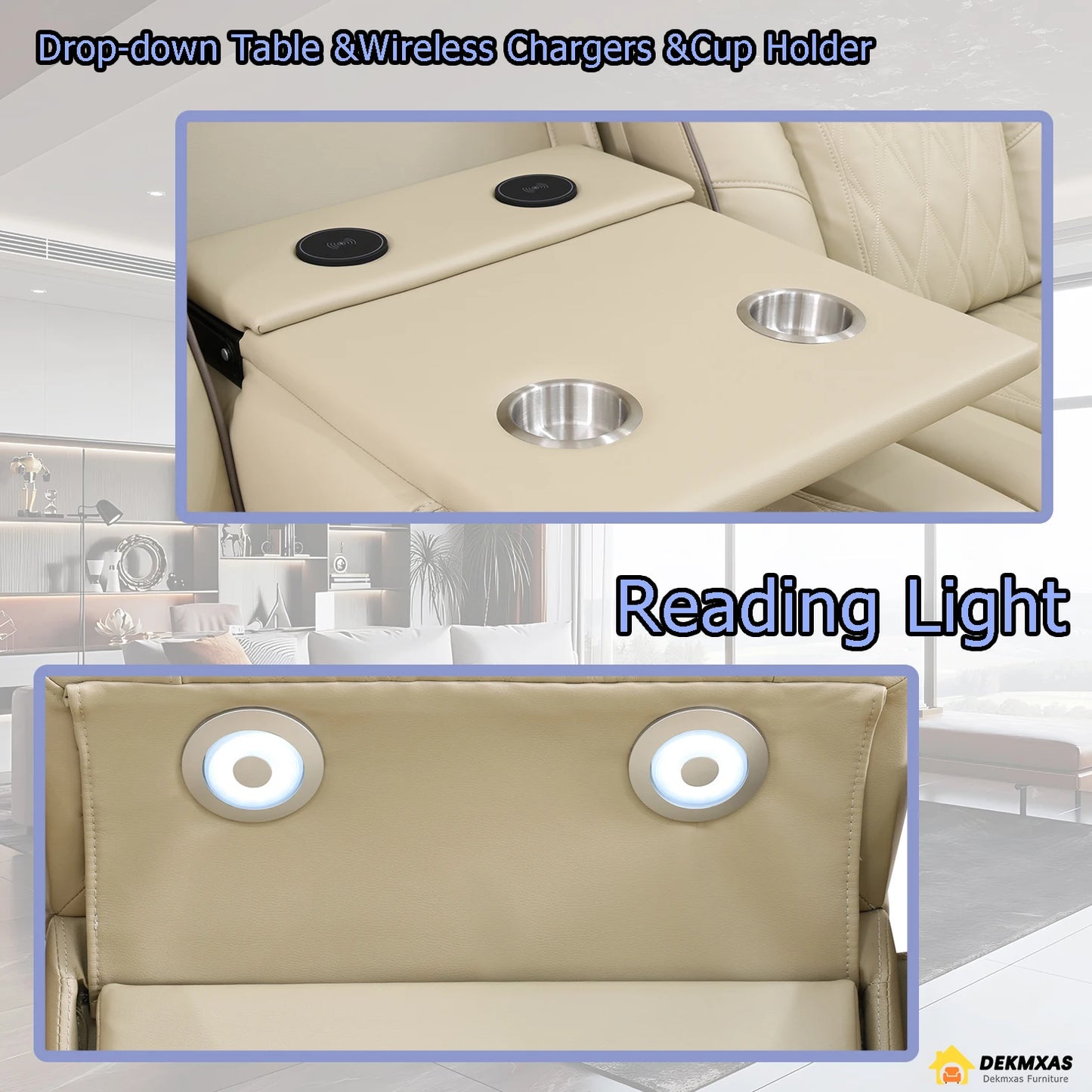 3PCS Power Recliner Sofa with Drop-Down Table Cup Holder